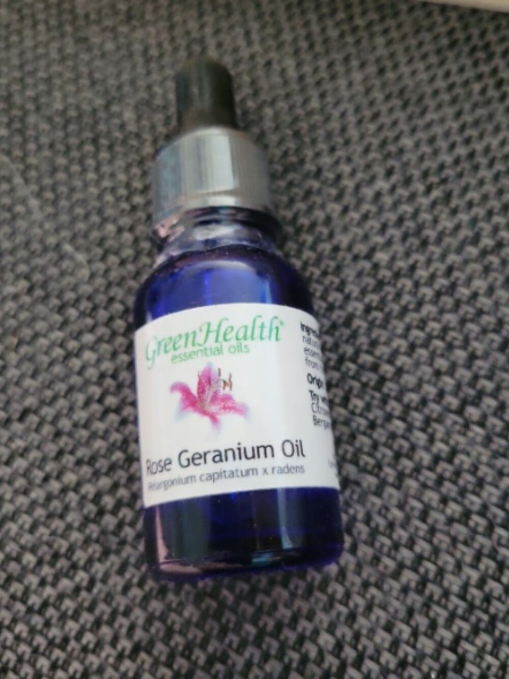 Rose geranium oil. Green health essential oils